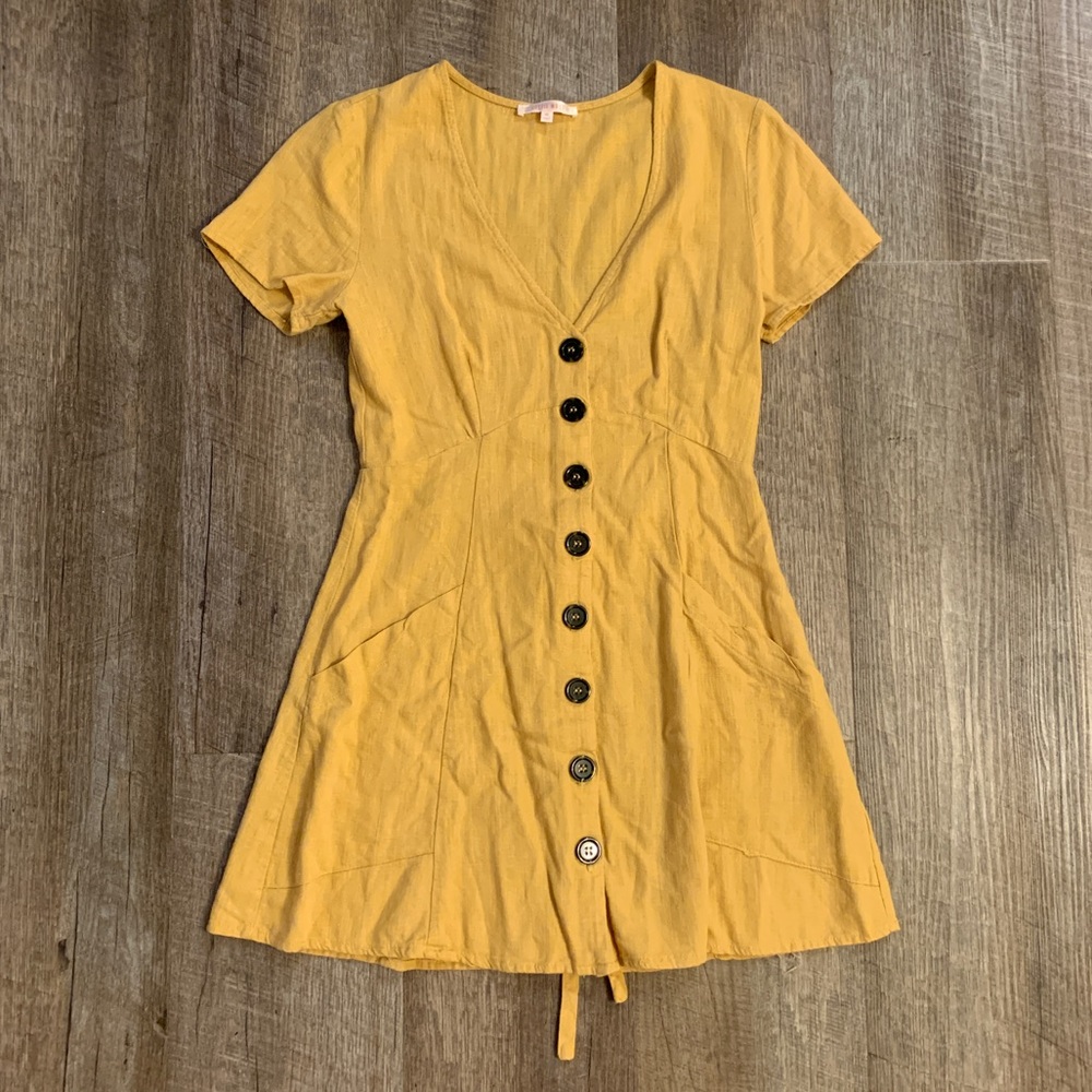 PacSun Yellow Shortsleeved Button Dress w/ Pockets
